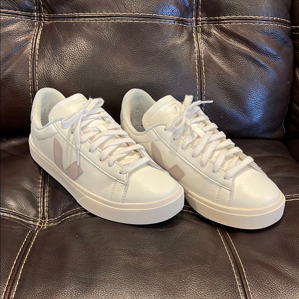 Veja White and Grey Campo Casual Sneakers